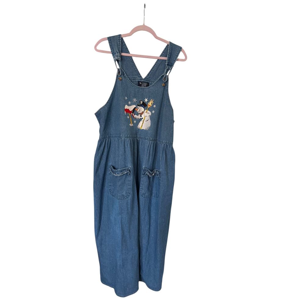 Westbound Denim Jumper Dress 1X Snowman Embroidered Pockets Holiday Cottagecore